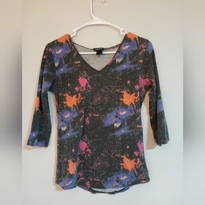 Rue 21 Vintage Half Sleeve Paint Splatter V Neck Top